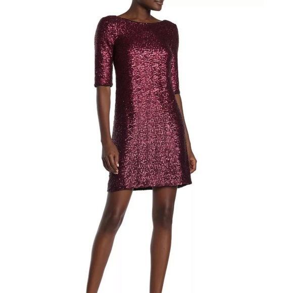 Betsey Johnson Sequin Shift Dress Cocktail Holiday Cranberry Burgundy Wine NWT - Picture 1 of 5